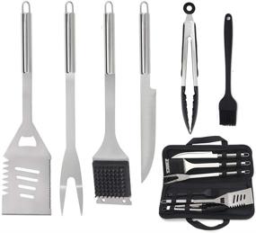 img 4 attached to 🔥 The Hungry Cook 6-Piece 14-Inch Standard BBQ Stainless-Steel Grilling Utensil Tools Set, Premium Grill Accessories Gift for Professional Barbecue with Spatula, Fork, Tongs, Knife, Cleaning Brush, and Basting Brush