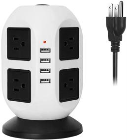 img 4 attached to ✨ EletecPro Power Strip Tower: Surge Protector with 8 Outlets and 4 USB Ports, 2500W 10A Charging Station with Overload Protection, 2M/5.56ft Extension Lead Socket - Universal Socket (White)