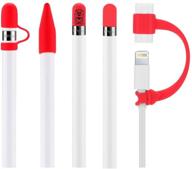 🖊️ teyomi 5-pack silicone protective accessories for apple pencil 1st gen: cap replacements, holder, tip cover, cable tether (red) logo