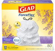 🗑️ glad forceflex tall kitchen drawstring trash bags 13 gallon white trash bag, mediterranean lavender scented with febreze freshness - 80 count (package may vary) logo