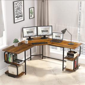 img 2 attached to Teraves Modern L Shaped Desk with Shelves: Versatile Gaming and Home Office Corner Desk with Large Teak Desktop and 4-Tier Storage