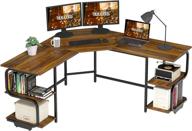 teraves modern l shaped desk with shelves: versatile gaming and home office corner desk with large teak desktop and 4-tier storage логотип