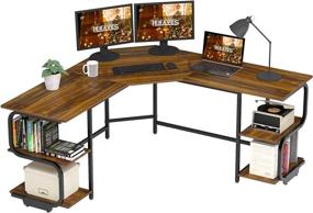 img 3 attached to Teraves Modern L Shaped Desk with Shelves: Versatile Gaming and Home Office Corner Desk with Large Teak Desktop and 4-Tier Storage