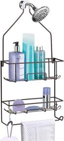 img 3 attached to 🚿 Bronze Shower Caddy Hanging Overhead with 10 Hooks for Razor and Shampoo Organization, Towel Bar and Rust-Proof Shower Rack Storage Shelf