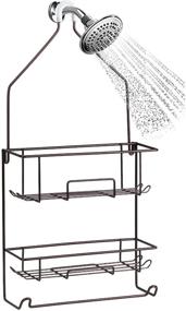 img 4 attached to 🚿 Bronze Shower Caddy Hanging Overhead with 10 Hooks for Razor and Shampoo Organization, Towel Bar and Rust-Proof Shower Rack Storage Shelf