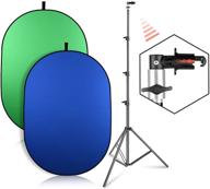 emart green screen backdrop with stand: 5x6.5ft pop up collapsible background for chair & live streaming - 2-in-1 blue greenscreen logo