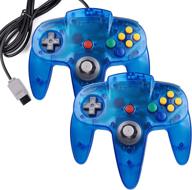 🎮 2-pack retro n64 controller, kiwitatá classic n64 remote game pad replacement joystick for n64 console - clear blue logo
