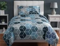 🛏️ xlnt twin size bedding set: duvet cover, comforter, sheet, pillow cover - textured geo blue design, soft cotton blend, machine washable logo