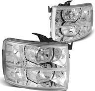 dna motoring hl-oh-csil07-ch-cl1 chrome housing headlights compatible with 07-13 silverado logo