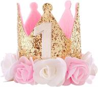 👑 kbrand 1st birthday hat girl decorations: rose gold pink crown for baby gifts- celebrate one year old princess party! logo