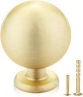 qogrisun 10-pack solid brass cabinet knobs, round gold ball knobs for dresser drawer, 1.1-inch diameter, modern kitchen hardware, brushed brass finish - enhanced seo logo