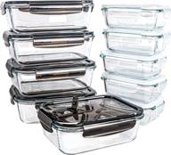 🍱 zrrhoo 20-piece glass food storage containers with lids, airtight meal prep containers, glass bento boxes for home kitchen, bpa free & leak proof (10 lids & 10 containers) - black & white логотип