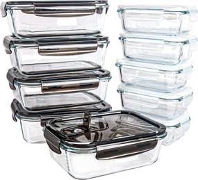 img 4 attached to 🍱 ZRRHOO 20-Piece Glass Food Storage Containers with Lids, Airtight Meal Prep Containers, Glass Bento Boxes for Home Kitchen, BPA Free & Leak Proof (10 Lids & 10 Containers) - Black & White