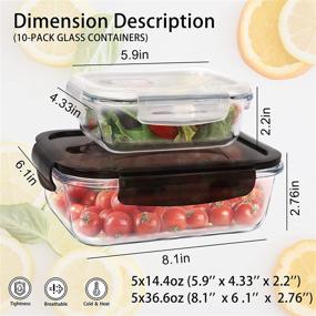 img 2 attached to 🍱 ZRRHOO 20-Piece Glass Food Storage Containers with Lids, Airtight Meal Prep Containers, Glass Bento Boxes for Home Kitchen, BPA Free & Leak Proof (10 Lids & 10 Containers) - Black & White