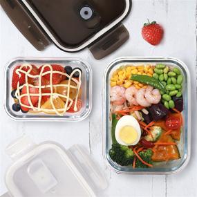 img 3 attached to 🍱 ZRRHOO 20-Piece Glass Food Storage Containers with Lids, Airtight Meal Prep Containers, Glass Bento Boxes for Home Kitchen, BPA Free & Leak Proof (10 Lids & 10 Containers) - Black & White