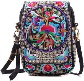 img 4 attached to Stylish Embroidered Crossbody Bag for Women - Small Handbag, Wristlet Wallet, Cell-phone Pouch, Coin Purse