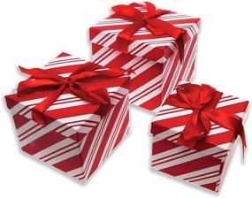 img 3 attached to Набор из 3 рождественских вложенных подарочных коробок: красно-белый полосатый узор "конфетные тросточки" с лентой - идеально подходят для упаковки подарков, оформления праздничных вечеринок, среднего и малого размеров.