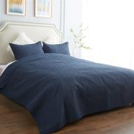 premium 3-piece quilt set: king/ cal king size, reversible comforter bedding 🌸 cover with microfiber flower pattern - navy blue, lightweight bedding set for all seasons logo