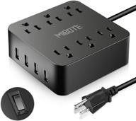 💡 mibote 6 ac outlet power strip with 4 port usb surge protector charger - 5ft power cord, 1875w 100-240v for travel, tv, computer, transformers, power bank logo