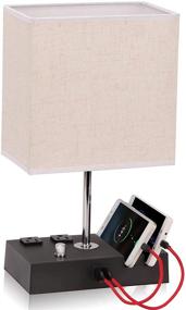 img 4 attached to 💡 Dimmable Table Lamp with Dual USB Port and Power Outlets - EVISTR Bedside Lamp for Bedroom or Living Room, Nightstand Desk Lamps with Charging Station, Fabric Lampshade and LED Bulb Included (Black/Beige)