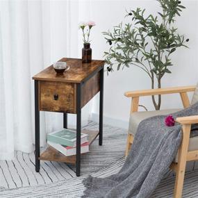 img 2 attached to HOOBRO 2-Tier Nightstand with Drawer: Stylish and Durable Side 🌙 Table for Small Spaces - Rustic Brown and Black Accent Furniture