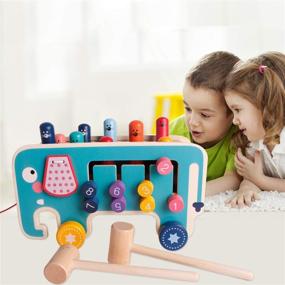 img 3 attached to SHIERDU Wooden Hammering and Pounding Toys: Nail Hammer Stool, Pull Along Elephant, Gopher Toy, Desktop Hitting-Game, Toddler Drag Toys for 1-3 Year Old Boys and Girls