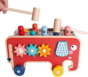 img 4 attached to SHIERDU Wooden Hammering and Pounding Toys: Nail Hammer Stool, Pull Along Elephant, Gopher Toy, Desktop Hitting-Game, Toddler Drag Toys for 1-3 Year Old Boys and Girls