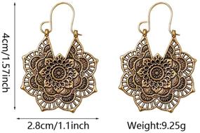 img 3 attached to 🌼 Vintage Ethnic Summer Hollow Earrings with Mandala Flower Design - Drop Dangle Earring for Women and Girls - Tribal Hollow Floral Pendant Earrings - Set of 2 - Pendientes