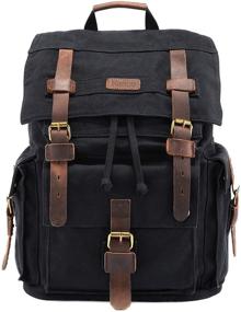 img 4 attached to 🎒 Рюкзак для походов и путешествий Kattee Men's из хлопка и кожи: стильный и функциональный готовый к использованию компаньон.