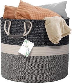 img 4 attached to 📦 DS HappyLiving Blanket Holder – Natural Cotton Living Room Basket for Throw Blankets and Pillows – Large 18x18 Blanket Basket