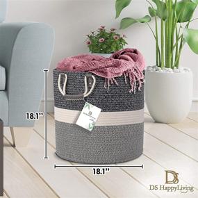 img 3 attached to 📦 DS HappyLiving Blanket Holder – Natural Cotton Living Room Basket for Throw Blankets and Pillows – Large 18x18 Blanket Basket