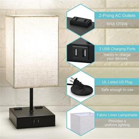 img 2 attached to 🛏️ Dimmable Touch Control Bedside Lamp with USB Ports and AC Outlets - Cotanic Table Lamp for Bedroom with Cuboid Fabric Lampshade, Decorative Nightstand Lamp and Daylight LED Bulb Included