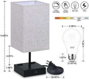 img 3 attached to 🛏️ Dimmable Touch Control Bedside Lamp with USB Ports and AC Outlets - Cotanic Table Lamp for Bedroom with Cuboid Fabric Lampshade, Decorative Nightstand Lamp and Daylight LED Bulb Included