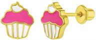 🧁 seo-optimized gold plated pink enamel cupcake earrings with screw backs - ideal cupcake jewelry gift for young girls and teens logo