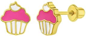 img 4 attached to 🧁 SEO-Optimized Gold Plated Pink Enamel Cupcake Earrings with Screw Backs - Ideal Cupcake Jewelry Gift for Young Girls and Teens