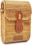 👜 haan women's handwoven wicker crossbody wallet: summer beach rattan bag - natural, stylish & chic with real leather adjustable strap logo