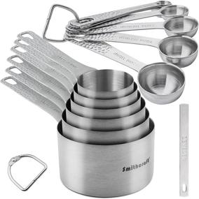 img 3 attached to 🥄 Premium Stainless Steel Measuring Cups and Spoons Set – 18/8(304) Steel, Siliver – 6 Cups + 7 Spoons + 1 Leveler + 2 Rings