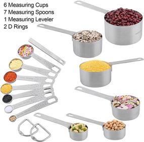 img 2 attached to 🥄 Premium Stainless Steel Measuring Cups and Spoons Set – 18/8(304) Steel, Siliver – 6 Cups + 7 Spoons + 1 Leveler + 2 Rings