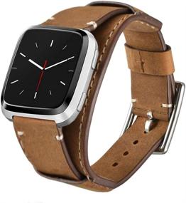 img 3 attached to Заменяющий ремешок-браслет Coobes из натуральной кожи для Fitbit Versa 2/Versa/Versa Lite/Versa SE, совместимый со стальной пряжкой, унисекс-дизайн коричневого цвета.