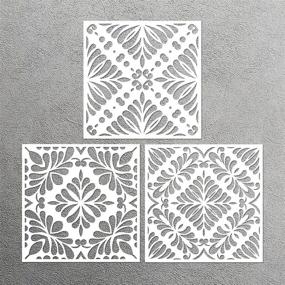 img 3 attached to 🌸 12x12 Tile Stencil: Floral Wall Painting & Floor Drawing Set of 3 - Reusable Template for Home Farmhouse Art & Furniture Decor