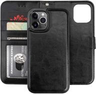 📱 bocasal wallet case for iphone 12 pro max – card holder pu leather magnetic detachable kickstand shockproof wrist strap flip cover – 6.7 inch (black) logo