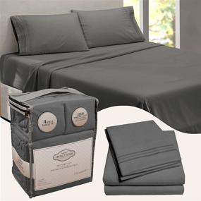 img 4 attached to 🛏️ AbeeroHome Grey Queen Sheet Set – Deep Pocket, High Thread Count - 1800 Hotel Luxury Sheets for Queen Size Bed - Cooling, Extra Soft Bedding - Elastic Sheet Straps Included - 4 Piece (Queen, Gray)