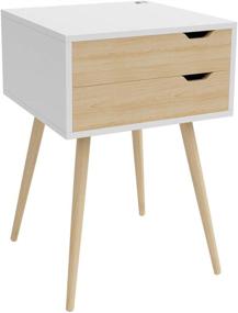 img 4 attached to Jamesdar Blythe 2-Drawer Side Table, White/Natural - Compact & Stylish Storage Solution