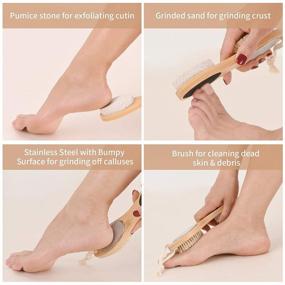 img 2 attached to KALESUKI Foot File Callus Remover: 4-in-1 Multi-purpose Pedicure Tools with Brush, Pumice Stone, Rasp, Sand Paper, and Bamboo Handle