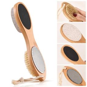 img 4 attached to KALESUKI Foot File Callus Remover: 4-in-1 Multi-purpose Pedicure Tools with Brush, Pumice Stone, Rasp, Sand Paper, and Bamboo Handle