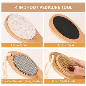 img 3 attached to KALESUKI Foot File Callus Remover: 4-in-1 Multi-purpose Pedicure Tools with Brush, Pumice Stone, Rasp, Sand Paper, and Bamboo Handle