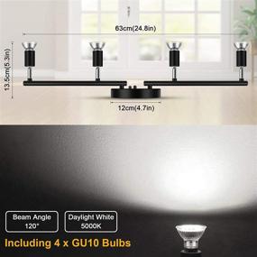 img 2 attached to 🔦 Ascher 4-Light LED Track Lighting Kit - Flexibly Rotatable Light Heads - 4 Way Ceiling Spotlight in Black Finish - Includes 4 GU10 LED Bulbs (4W 400LM) - Daylight White 5000K