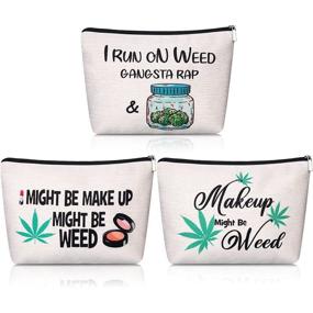 img 4 attached to Retro Style Makeup Bag with Funny Marijuana Weed Leaf Print – Multi-purpose Cosmetic Case with Zipper Closure, Canvas Travel Toiletry Pouch for Women and Friends