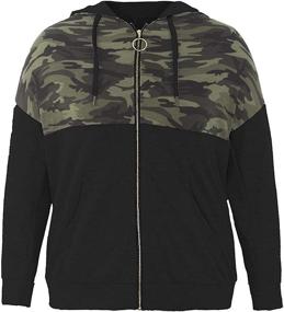 img 1 attached to Stylish Plus Size Women's Hooded Sweatshirt with Camo Patchwork, Long Sleeve, Full Zipper, Drawstring, and Pocket