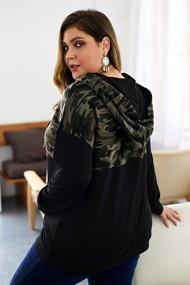 img 3 attached to Stylish Plus Size Women's Hooded Sweatshirt with Camo Patchwork, Long Sleeve, Full Zipper, Drawstring, and Pocket